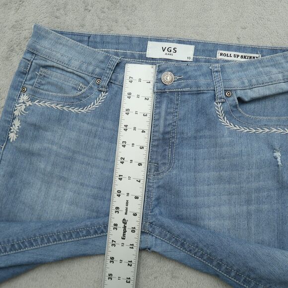 VGS Jeans Women's 10 Blue Mid-Rise Roll Up Skinny Denim 26" Inseam Distressed - Picture 6 of 15